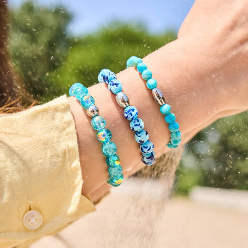 Blaue Gischt | 925 Sterling Silber | Glühwürmchen-Glasarmband